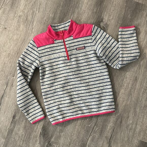 Vineyard Vines Martha's Vineyard Heather Blue Stripe / Pink Quarter Zip Pullover - Picture 1 of 9
